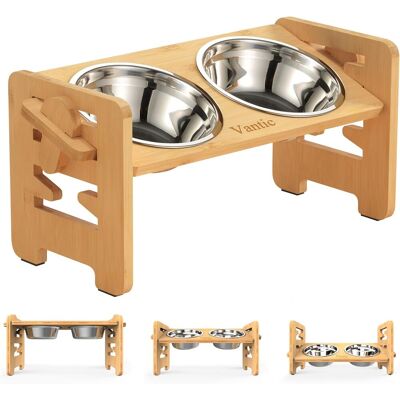 GRASSLIN 1 Support Gamelle Chien Bambou, 6 Hauteurs Ajustables, 2 Bols Acier Inoxydable, Pliable Pour Petit Chien Chat - Publicité GRASSLIN 1 Support Gamelle Chien Bambou, 6 Hauteurs Ajustables, 2 Bols Acier Inoxydable, Pliable Pour Petit Chien Chat - Publicité