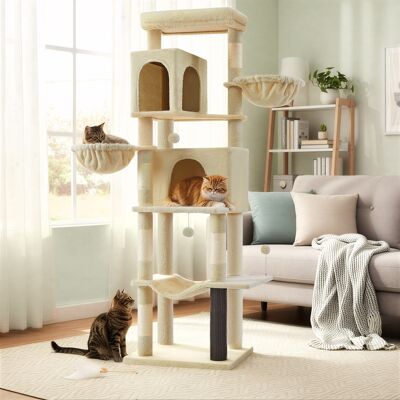 SONGMICS Grand Arbre À Chat 190 Cm, 2 Paniers, 2 Niches, 5 Griffoirs, Toilettage Autonome, Hamac, Perchoir, Beige - Publicité SONGMICS Grand Arbre À Chat 190 Cm, 2 Paniers, 2 Niches, 5 Griffoirs, Toilettage Autonome, Hamac, Perchoir, Beige - Publicité