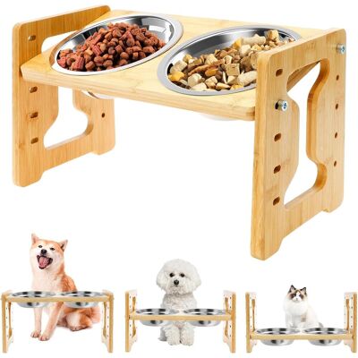 GRASSLIN 1 Support Surélevé Pour Chien, Bois, 2 Gamelles Acier Inoxydable, 5 Hauteurs Réglables, Pour Chats Et Chiens - Publicité GRASSLIN 1 Support Surélevé Pour Chien, Bois, 2 Gamelles Acier Inoxydable, 5 Hauteurs Réglables, Pour Chats Et Chiens - Publicité