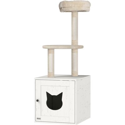 HEAT Arbre À Chat Avec Bac À Litière, Tour De Jeu 2 En 1 De 129 Cm Avec Couvercle De Bac À Litière, Poteaux À Griffer, Couleur Crème - Publicité HEAT Arbre À Chat Avec Bac À Litière, Tour De Jeu 2 En 1 De 129 Cm Avec Couvercle De Bac À Litière, Poteaux À Griffer, Couleur Crème - Publicité