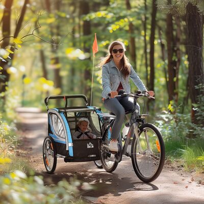 ALLAUVE Attelage Universel Pour Remorque Enfant Et Poussette, Harnais 5 Points En Acier, Bleu, 142x75x101 Cm - Publicité ALLAUVE Attelage Universel Pour Remorque Enfant Et Poussette, Harnais 5 Points En Acier, Bleu, 142x75x101 Cm - Publicité