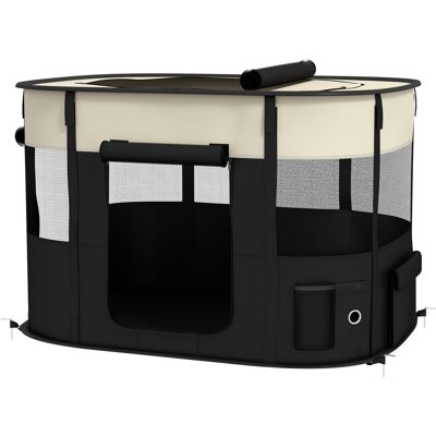 HEAT Parc Pliable Pour Chiens, Chats Et Petits Animaux, En Tissu Oxford Avec Espace De Rangement, 94 X 74 X 60 Cm, Crème Et Noir - Publicité HEAT Parc Pliable Pour Chiens, Chats Et Petits Animaux, En Tissu Oxford Avec Espace De Rangement, 94 X 74 X 60 Cm, Crème Et Noir - Publicité