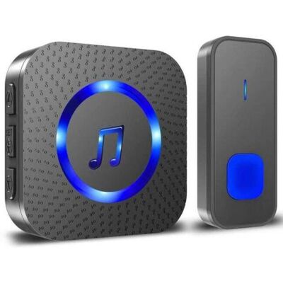 ABYSSE Sonnette Sans Fil, 400m Sonnette De Porte Ip55 Étanche Carillon Electronique, 55 Mélodies Au 5 Niveaux Volumes, Led Bleu Noir - Publicité ABYSSE Sonnette Sans Fil, 400m Sonnette De Porte Ip55 Étanche Carillon Electronique, 55 Mélodies Au 5 Niveaux Volumes, Led Bleu Noir - Publicité