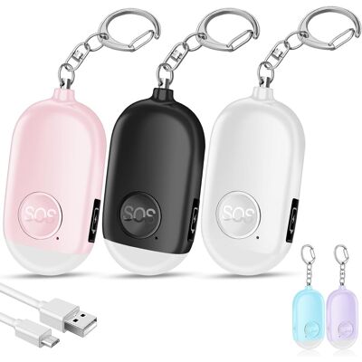 DYIKITI Lot De 3 Alarmes De Sécurité Personnelle Pour Femme, Porte-clés D'Autodéfense Rechargeables De 130 Db Avec Lampe De Poche Led, Alarme De Sécurité Sonore D'Urgence Pour Enfants Et Personnes Âgées - Publicité DYIKITI Lot De 3 Alarmes De Sécurité Personnelle Pour Femme, Porte-clés D'Autodéfense Rechargeables De 130 Db Avec Lampe De Poche Led, Alarme De Sécurité Sonore D'Urgence Pour Enfants Et Personnes Âgées - Publicité