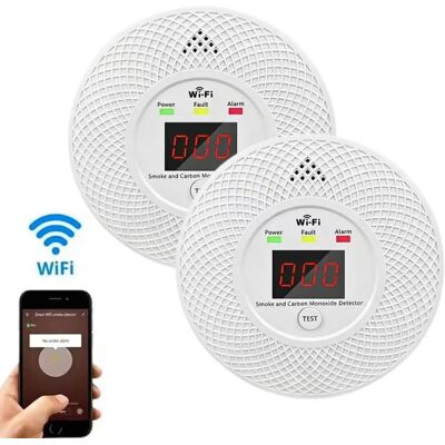 ANGEL CERDA Lot De 2 Détecteurs De Fumée, Alarmes Incendie Wi-fi Et Détecteurs De Monoxyde De Carbone - Publicité ANGEL CERDA Lot De 2 Détecteurs De Fumée, Alarmes Incendie Wi-fi Et Détecteurs De Monoxyde De Carbone - Publicité