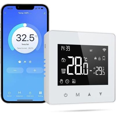 ABYSSE Thermostat Connecté, Thermostat Sans Fil, Compatible Avec Alexa Et Google Home, Thermostats Chaudiere Gaz, Thermostats Connecte Intelligent Wifi Avec Écran Led Tactile, Commande Vocale Et Dist - Publicité ABYSSE Thermostat Connecté, Thermostat Sans Fil, Compatible Avec Alexa Et Google Home, Thermostats Chaudiere Gaz, Thermostats Connecte Intelligent Wifi Avec Écran Led Tactile, Commande Vocale Et Dist - Publicité