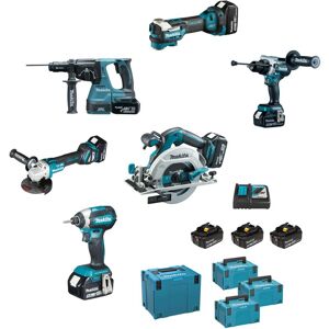 Kit Makita DLX6126JX1 DGA513+DHP486+DHR243+DHS680+DTD153+DTM52+3xBL1850+1xDC18RC - Publicité