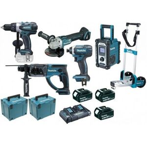 Pack Pro Makita 18V 5Ah: Perceuse 91Nm DDF458 + Meuleuse 125mm DGA504 + Perforateur 2J DHR202 + Visseuse à chocs 165Nm DTD152 + - Publicité