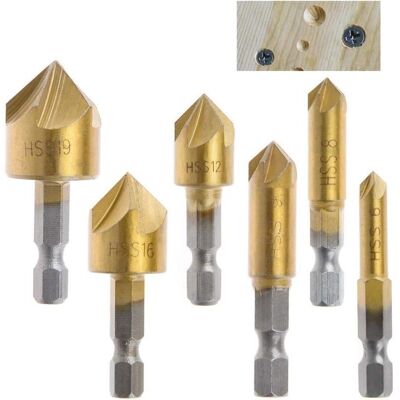 Scotch 6pcs Hss Fraise À Chanfreiner 90 Degrés 5 Flûte Fraises À Chanfreiner Trou Tailleur Titane Revêtu Fraise À Chanfreiner 1/4"foret À Bois Queue Hexagonale 6mm 8mm 9mm 12mm 16mm 19mm Outil De Bricolage - Publicité Scotch 6pcs Hss Fraise À Chanfreiner 90 Degrés 5 Flûte Fraises À Chanfreiner Trou Tailleur Titane Revêtu Fraise À Chanfreiner 1/4"foret À Bois Queue Hexagonale 6mm 8mm 9mm 12mm 16mm 19mm Outil De Bricolage - Publicité