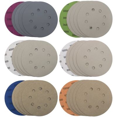 PELTOR 30 Pièces Disques De Ponçage 125mm 8 Trous Disques Abrasifs Papier De Verre Sec À L'Eau Tampons De Ponceuse Orbitale Feuilles De Papier Abrasif Pour Métal Bois, Grain 2000/3000/4000/5000/7000/10000-in - Publicité PELTOR 30 Pièces Disques De Ponçage 125mm 8 Trous Disques Abrasifs Papier De Verre Sec À L'Eau Tampons De Ponceuse Orbitale Feuilles De Papier Abrasif Pour Métal Bois, Grain 2000/3000/4000/5000/7000/10000-in - Publicité
