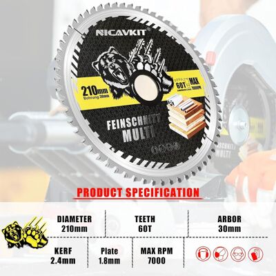 SANS MARQUE Lame Scie Circulaire Ø 210 X 30 Mm Pour Bois, Métal Et Aluminium, Etc. – Lame De Scie Multi-matériaux 210 X 30 Mm Compatible Avec Bosch, Makita & Dewalt - Publicité SANS MARQUE Lame Scie Circulaire Ø 210 X 30 Mm Pour Bois, Métal Et Aluminium, Etc. – Lame De Scie Multi-matériaux 210 X 30 Mm Compatible Avec Bosch, Makita & Dewalt - Publicité