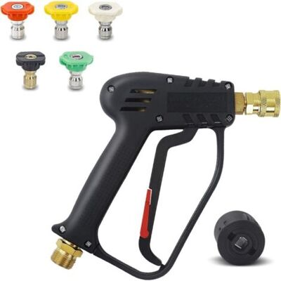 ABYSSE Pistolet De Nettoyeur Haute Pression, 4000 Psi, Interface M22 (14 Mm) Et Interface Rapide Karcher Avec 5 Embouts De Buse D'Eau Pour Le Lavage De Voiture - Publicité ABYSSE Pistolet De Nettoyeur Haute Pression, 4000 Psi, Interface M22 (14 Mm) Et Interface Rapide Karcher Avec 5 Embouts De Buse D'Eau Pour Le Lavage De Voiture - Publicité
