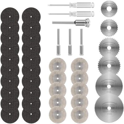 SANS MARQUE 36pcs Mini Disque Diamant À Tronçonner, Disques De Coupe Pour Dremel, Hss En Résine Lame Scie Circulaire Avec 5 Mandrins Sc Et 2 Tournevis Pour Couper Bois, Métal, Plastique, Pierre - Publicité SANS MARQUE 36pcs Mini Disque Diamant À Tronçonner, Disques De Coupe Pour Dremel, Hss En Résine Lame Scie Circulaire Avec 5 Mandrins Sc Et 2 Tournevis Pour Couper Bois, Métal, Plastique, Pierre - Publicité