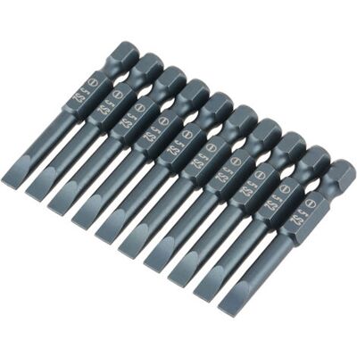 ABYSSE Jeu De 10 Embouts De Tournevis Plats En Acier Allié S2, Tige Hexagonale De 6,3 Mm (1/4 Pouce), 50 Mm (h6,3 X 50 X Sl5 Mm). Publicité ABYSSE Jeu De 10 Embouts De Tournevis Plats En Acier Allié S2, Tige Hexagonale De 6,3 Mm (1/4 Pouce), 50 Mm (h6,3 X 50 X Sl5 Mm). Publicité