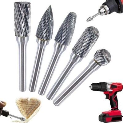ABYSSE Un Ensemble De 5 Fraises Rotatives À Double Coupe En Carbure De Tungstène, Tige De 6 Mm, Tête De 10 Mm, Adaptées Au Travail Du Bois, À La Sculpture, Au Meulage Et À La Gravure. Publicité ABYSSE Un Ensemble De 5 Fraises Rotatives À Double Coupe En Carbure De Tungstène, Tige De 6 Mm, Tête De 10 Mm, Adaptées Au Travail Du Bois, À La Sculpture, Au Meulage Et À La Gravure. Publicité