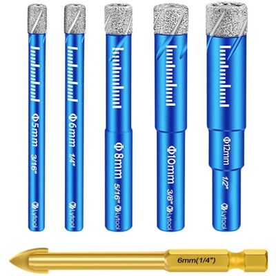 MOXIE Jeu De Forets Pour Carrelage, Forê Diamant Percer Gres Avec 5,6,8,10,12 Mm, Meche Metal Pour Carrelage De 6mm, Foret Mèches Céramique Pour Verre, Granit Marbre Quartz Matériaux Durs - Publicité MOXIE Jeu De Forets Pour Carrelage, Forê Diamant Percer Gres Avec 5,6,8,10,12 Mm, Meche Metal Pour Carrelage De 6mm, Foret Mèches Céramique Pour Verre, Granit Marbre Quartz Matériaux Durs - Publicité