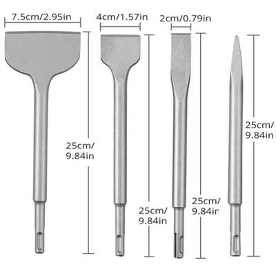 ABYSSE Ensemble De 4 Burins À Béton, Jeu De Forets Pour Marteau Perforateur, Comprenant Un Burin Pointu, Un Burin Plat De 20 Mm, 40 Mm Et 75 Mm - Publicité ABYSSE Ensemble De 4 Burins À Béton, Jeu De Forets Pour Marteau Perforateur, Comprenant Un Burin Pointu, Un Burin Plat De 20 Mm, 40 Mm Et 75 Mm - Publicité