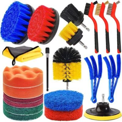 ABYSSE Lot 21 Brosses De Nettoyage Pour Perceuse De Voiture Avec 3 Petites Brosses Métalliques Pour Le Marbre, Nettoyer - Publicité ABYSSE Lot 21 Brosses De Nettoyage Pour Perceuse De Voiture Avec 3 Petites Brosses Métalliques Pour Le Marbre, Nettoyer - Publicité