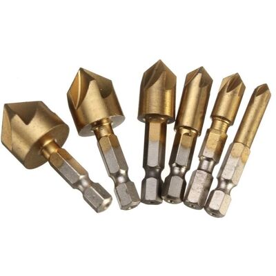 Melissa Lot De 6 Fraises À Chanfreiner Hss 90 Degrés 5 Cannelures Fraise À Chanfreiner Trou Fraise Revêtue De Titane 1/4" Perceuse À Bois Tige Hexagonale 6mm 8mm 9mm 12mm 16mm 19mm - Publicité Melissa Lot De 6 Fraises À Chanfreiner Hss 90 Degrés 5 Cannelures Fraise À Chanfreiner Trou Fraise Revêtue De Titane 1/4" Perceuse À Bois Tige Hexagonale 6mm 8mm 9mm 12mm 16mm 19mm - Publicité