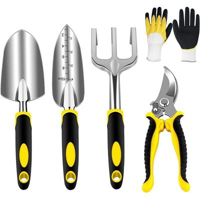 AQUAFORGE Ensemble D'Outils De Jardin 5 Pièces En Aluminium Comprenant Gants, Sécateur, Râteau, Pelle Et Bêche. Publicité AQUAFORGE Ensemble D'Outils De Jardin 5 Pièces En Aluminium Comprenant Gants, Sécateur, Râteau, Pelle Et Bêche. Publicité