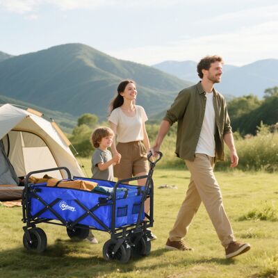 OEM Chariot De Jardin Pliable Avec Poignée Réglable En Longueur Et En Angle, Sac De Transport Inclus, Capacité De Charge De 100 Kg, Bleu Foncé - Publicité OEM Chariot De Jardin Pliable Avec Poignée Réglable En Longueur Et En Angle, Sac De Transport Inclus, Capacité De Charge De 100 Kg, Bleu Foncé - Publicité