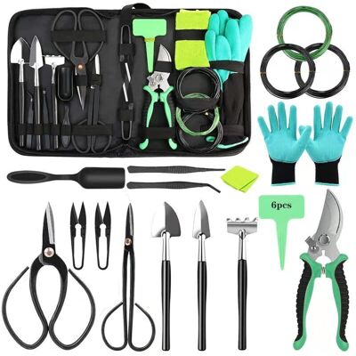 AMXCNOY Ensemble De Bonsaï 24 Pièces, Kit D'Outils De Jardin, Ensemble De Jardinage Pour Bonsaï Pour Jardinier Débutant, Machette, Sac De Rangement, Truelle De Jardinage, Mini Râteau Et Pelle - Publicité AMXCNOY Ensemble De Bonsaï 24 Pièces, Kit D'Outils De Jardin, Ensemble De Jardinage Pour Bonsaï Pour Jardinier Débutant, Machette, Sac De Rangement, Truelle De Jardinage, Mini Râteau Et Pelle - Publicité