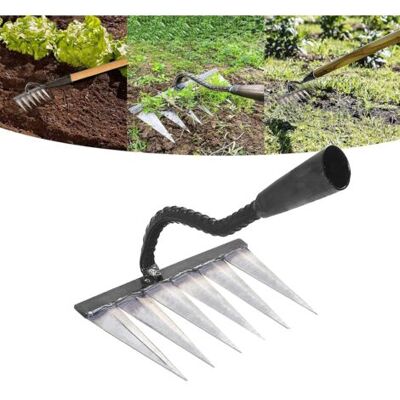 KOMIRO Râteau De Jardin En Acier Au Carbone – 6 Dents Tranchantes Pour Désherbage Et Semis – Durable Et Compatible Avec Différents Manches - Publicité KOMIRO Râteau De Jardin En Acier Au Carbone – 6 Dents Tranchantes Pour Désherbage Et Semis – Durable Et Compatible Avec Différents Manches - Publicité