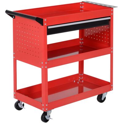 OEM Chariot D'Atelier À Outils Avec 3 Plateaux Et Tiroir, Roulettes Avec Freins, Poignée Latérale, Panneau Latéral Perforé, Rouge - Publicité OEM Chariot D'Atelier À Outils Avec 3 Plateaux Et Tiroir, Roulettes Avec Freins, Poignée Latérale, Panneau Latéral Perforé, Rouge - Publicité