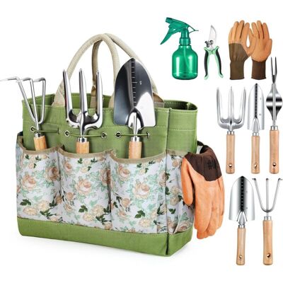 VOLISAU Outils De Jardinage, 9 Pièces Ensemble De Jardinage En Acier Inoxydable Avec Xl Sac De Rangement, Arrosoir, Gants De, Cadeaux De Kit Jardinage Pour Homme Et Femme - Publicité VOLISAU Outils De Jardinage, 9 Pièces Ensemble De Jardinage En Acier Inoxydable Avec Xl Sac De Rangement, Arrosoir, Gants De, Cadeaux De Kit Jardinage Pour Homme Et Femme - Publicité