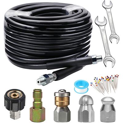 WEYTOLL Kit De Débouchage De Canalisations À Jet D'Eau De 15 Mètres, Tuyau De Nettoyage M22-1/4 Po, Buses De Jet D'Eau Haute Pression 5800 Psi - Publicité WEYTOLL Kit De Débouchage De Canalisations À Jet D'Eau De 15 Mètres, Tuyau De Nettoyage M22-1/4 Po, Buses De Jet D'Eau Haute Pression 5800 Psi - Publicité