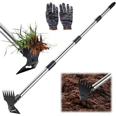 GRASSLIN 1 - Désherbeur - Râteau - Outil 2 En 1 - Manche Réglable - Acier Allié - Pour Jardinage Et Plantation - Noir - 160 Cm - Publicité GRASSLIN 1 - Désherbeur - Râteau - Outil 2 En 1 - Manche Réglable - Acier Allié - Pour Jardinage Et Plantation - Noir - 160 Cm - Publicité