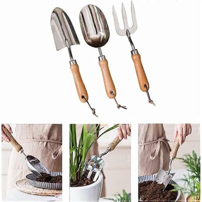 LEDE Ensemble De 3 Outils De Jardin En Acier Inoxydable Avec Manche En Bois - Outils De Jardin Pour Femmes - Publicité LEDE Ensemble De 3 Outils De Jardin En Acier Inoxydable Avec Manche En Bois - Outils De Jardin Pour Femmes - Publicité