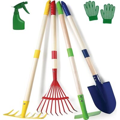 SANS MARQUE 6 Pièces D'Outils De Jardinage Pour Enfants, 71cm Métal Grande Pelle Râteau Houoche Feuilles Râteau Avec Bois Manche, Arrosoir, Gants - Pour Enfants Extérieur Jardin Cour Pelouse Creuser Jouer - Publicité SANS MARQUE 6 Pièces D'Outils De Jardinage Pour Enfants, 71cm Métal Grande Pelle Râteau Houoche Feuilles Râteau Avec Bois Manche, Arrosoir, Gants - Pour Enfants Extérieur Jardin Cour Pelouse Creuser Jouer - Publicité