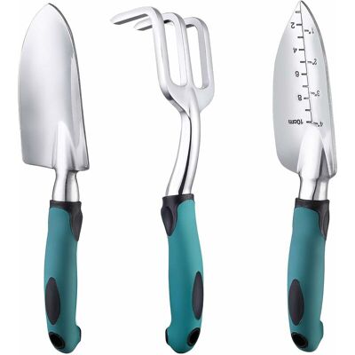 AQUAFORGE Ensemble De 3 Outils De Jardin Robustes : Bêche En Aluminium Moulé Avec Manche En Caoutchouc Antidérapant, Vert Foncé. Publicité AQUAFORGE Ensemble De 3 Outils De Jardin Robustes : Bêche En Aluminium Moulé Avec Manche En Caoutchouc Antidérapant, Vert Foncé. Publicité