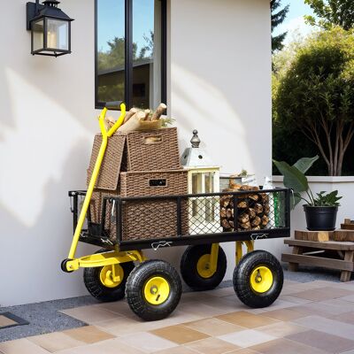 SANMINE HABITAT Chariot De Jardin Chariot De Transport 4 Roues Côtés Amovibles Transformable En Plateau 104 X 54 X 51 Cm Noir Et Jaune - Publicité SANMINE HABITAT Chariot De Jardin Chariot De Transport 4 Roues Côtés Amovibles Transformable En Plateau 104 X 54 X 51 Cm Noir Et Jaune - Publicité