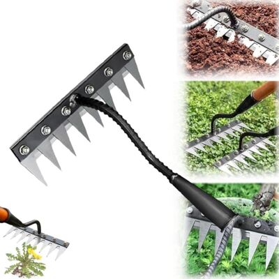 XVX Râteau De Désherbage En Acier Au Carbone – 8 Dents, Manche Ergonomique, Idéal Pour L’entretien De Pelouse Et Le Binage Domestique - Publicité XVX Râteau De Désherbage En Acier Au Carbone – 8 Dents, Manche Ergonomique, Idéal Pour L’entretien De Pelouse Et Le Binage Domestique - Publicité