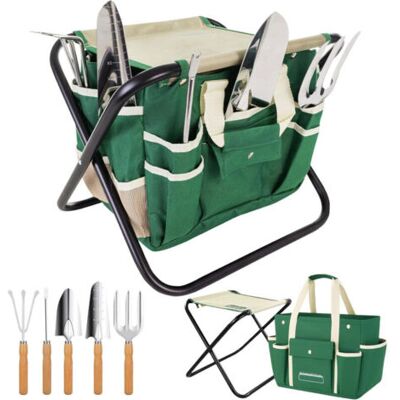 WEMAKMAK Kit Complet D'Outils De Jardinage - 7 Pièces, Acier Inoxydable Robuste, Tabouret Pliant Solide, Sac À Outils Détachable - Publicité WEMAKMAK Kit Complet D'Outils De Jardinage - 7 Pièces, Acier Inoxydable Robuste, Tabouret Pliant Solide, Sac À Outils Détachable - Publicité