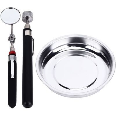 MRTRS Plateau Magnétique Rond En Acier Inoxydable Avec Outil De Ramassage Et Miroir Télescopique Pour Garage - Publicité MRTRS Plateau Magnétique Rond En Acier Inoxydable Avec Outil De Ramassage Et Miroir Télescopique Pour Garage - Publicité