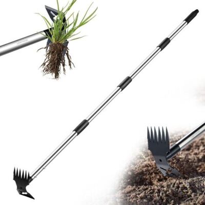 ABYSSE Extracteur De Mauvaises Herbes Avec Long Manche De 150 Cm, Outil De Jardinage Manuel 2 En 1, Râteau Et Binette De Jardin, Traction De Désherbage Robuste Pour Cour, Pelouse, Terrasse, Jardin - Publicité ABYSSE Extracteur De Mauvaises Herbes Avec Long Manche De 150 Cm, Outil De Jardinage Manuel 2 En 1, Râteau Et Binette De Jardin, Traction De Désherbage Robuste Pour Cour, Pelouse, Terrasse, Jardin - Publicité
