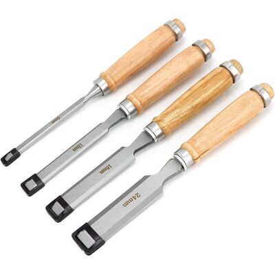 DYIKITI 4 Pièces Ciseaux À Bois 6, 12, 19, 24mm Avec Poignée Ergonomique Et Capuchon D'Impact - Pour Débutants Et Professionnels - Publicité DYIKITI 4 Pièces Ciseaux À Bois 6, 12, 19, 24mm Avec Poignée Ergonomique Et Capuchon D'Impact - Pour Débutants Et Professionnels - Publicité