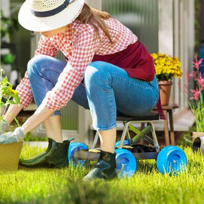 SANMINE HABITAT Siège De Jardin Sur Roues Tabouret De Jardinage Plateau À Outils Pour Désherber Planter 50 X 49 X 32 Cm Bleu - Publicité SANMINE HABITAT Siège De Jardin Sur Roues Tabouret De Jardinage Plateau À Outils Pour Désherber Planter 50 X 49 X 32 Cm Bleu - Publicité
