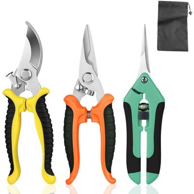 Melissa Ensemble De 3 Sécateurs De Jardin En Acier Inoxydable - Avec Sac De Rangement - Outils De Jardinage Portables - Publicité Melissa Ensemble De 3 Sécateurs De Jardin En Acier Inoxydable - Avec Sac De Rangement - Outils De Jardinage Portables - Publicité
