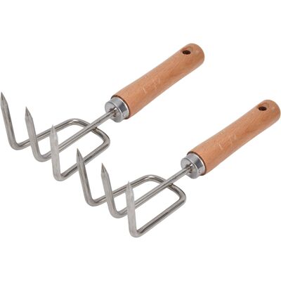 MCKENSA Râteau À Griffes De Jardin (lot De 2) Avec Manche En Bois Et Acier Inoxydable - Outil De Jardinage Portatif - Publicité MCKENSA Râteau À Griffes De Jardin (lot De 2) Avec Manche En Bois Et Acier Inoxydable - Outil De Jardinage Portatif - Publicité