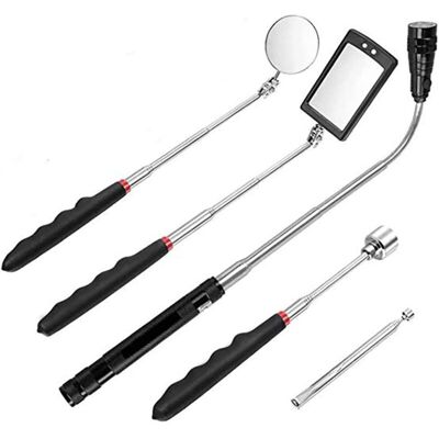 Melissa 5pcs Outil De Préhension Magnétique, 1.5/20lb Outil De Ramassage Aimanté Et Miroir D'Inspection Carré/rond, Avec Led Et Poignée Télescopique Pivoter À 360°, Boîte Et Batteries Inclus - Publicité Melissa 5pcs Outil De Préhension Magnétique, 1.5/20lb Outil De Ramassage Aimanté Et Miroir D'Inspection Carré/rond, Avec Led Et Poignée Télescopique Pivoter À 360°, Boîte Et Batteries Inclus - Publicité