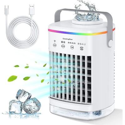 AQUAFORGE Refroidisseur D'Air Portable, Mini Climatiseur 5 En 1, Refroidisseur Évaporatif Mobile Personnel, Ventilateur De Bureau Usb- - Publicité AQUAFORGE Refroidisseur D'Air Portable, Mini Climatiseur 5 En 1, Refroidisseur Évaporatif Mobile Personnel, Ventilateur De Bureau Usb- - Publicité