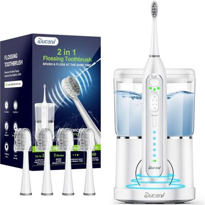 OEM Brosse À Dents Électrique Avec Flosser À Eau, Brosse À Dents Professionnelle Avec 4 Têtes De Remplacement, 3 Modes De Brosse Et 5 Vitesses De Fil, Blanc - Publicité OEM Brosse À Dents Électrique Avec Flosser À Eau, Brosse À Dents Professionnelle Avec 4 Têtes De Remplacement, 3 Modes De Brosse Et 5 Vitesses De Fil, Blanc - Publicité