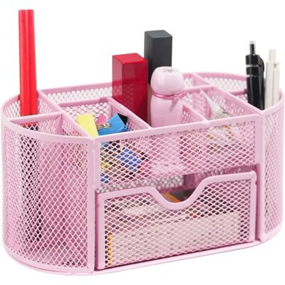 ALVIOR Organisateur De Bureau - 8 Compartiments + 1 Tiroir - Support Pour Stylos Et Crayons - Métal - Rose Fleur De Cerisier - Usage Maison Bureau École - 1 Pièce - Publicité ALVIOR Organisateur De Bureau - 8 Compartiments + 1 Tiroir - Support Pour Stylos Et Crayons - Métal - Rose Fleur De Cerisier - Usage Maison Bureau École - 1 Pièce - Publicité