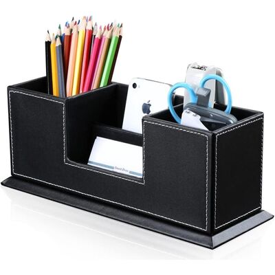 LEDE Porte-stylos Et Crayons Carré En Cuir Pu, Organisateur De Bureau, Accessoires De Bureau, Boîte De Rangement - Publicité LEDE Porte-stylos Et Crayons Carré En Cuir Pu, Organisateur De Bureau, Accessoires De Bureau, Boîte De Rangement - Publicité