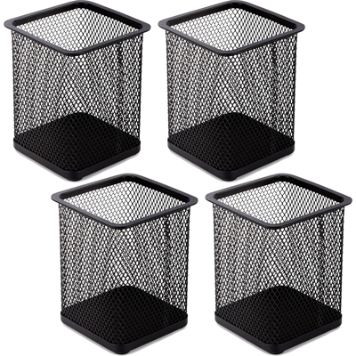 HERUSI Lot De 4 Porte-stylos De Bureau En Fer Creux - Carrés - Noirs - Publicité HERUSI Lot De 4 Porte-stylos De Bureau En Fer Creux - Carrés - Noirs - Publicité