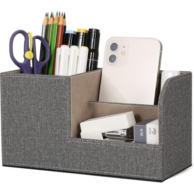 OEM 1 Organisateur De Bureau, 3 Compartiments, Cuir Et Lin, Pour Stylos, Agrafeuses, Téléphone, Maison Et Bureau - Publicité OEM 1 Organisateur De Bureau, 3 Compartiments, Cuir Et Lin, Pour Stylos, Agrafeuses, Téléphone, Maison Et Bureau - Publicité